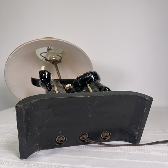 VTG 50s Ceramic Asian Couple Figural Lamp Pagoda MCM Black Gold Oriental Style - Picture 14 of 15